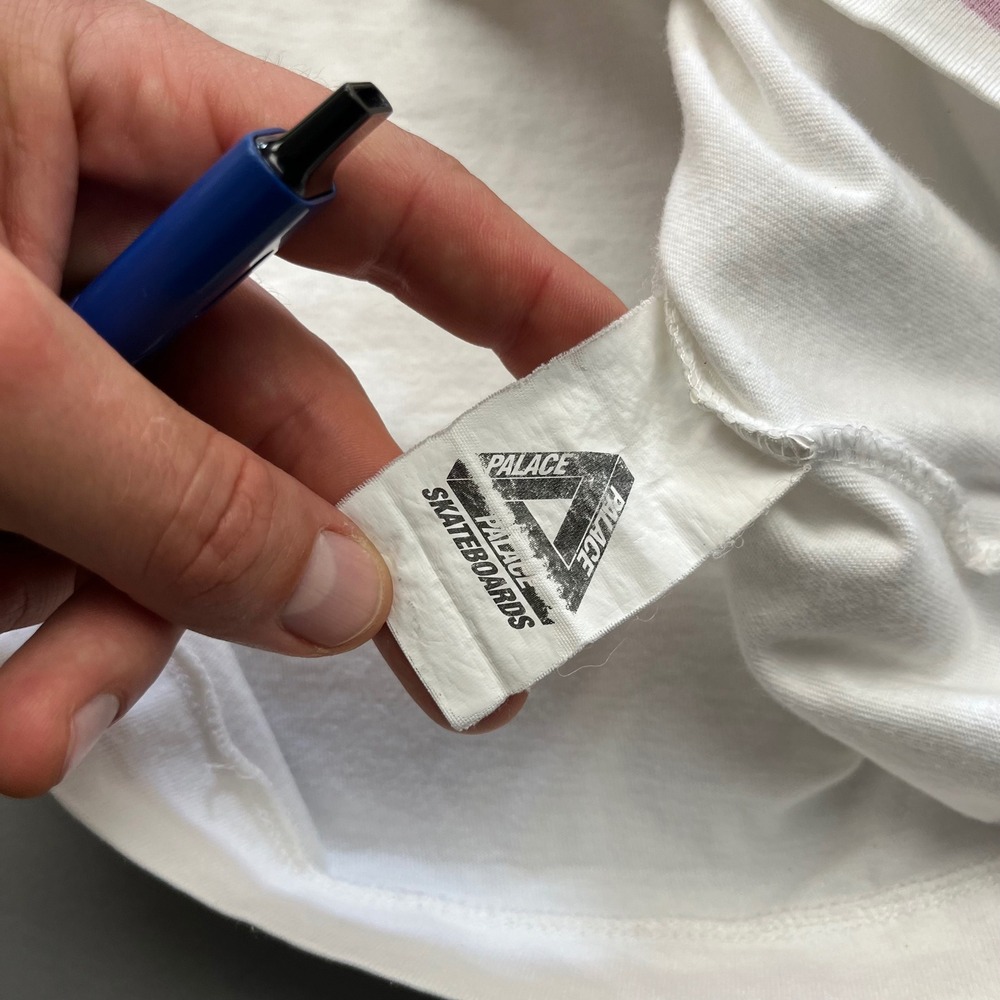 Palace T-Shirt Mens XL White Blue Tri-Ferg Logo Pink Striped Trim Streetwear - Picture 4 of 14